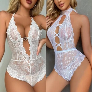 Women's Sexy Lingerie Lace Bodysuit Nightgown One Piece Babydoll Teddy Sleepwear - Picture 1 of 37