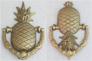 Golden Welcome Pineapple Brass Door Knocker Hangable Upside Down Swingers 8” - Picture 1 of 7
