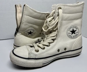 Converse Chuck Taylor CTAs alte pelle pelliccia bianca All Star donna 7 cerniere - Foto 1 di 10