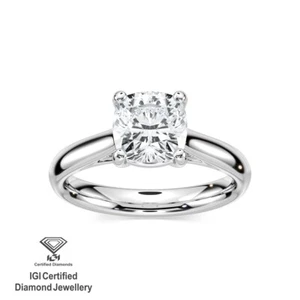 IGI Certified 2.00 Carat F/VS 14k Gold Square Cushion Cut Lab Grown Diamond Ring - Picture 1 of 3
