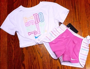 NIKE SPORT AUTHENTIC TODDLERS GIRLS ORIGINAL BRAND NEW 2Pc SHORTS SET Sz 4, NWT - Picture 1 of 5