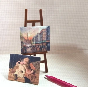 Miniature BROWN PLASTIC Easel (5" Tall) w/2 Pictures "TYPE B": DOLLHOUSE 1:12 - Picture 1 of 4