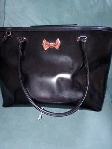 New* Ted Baker Handbag/Tote Black Leather Lg Copper Tooling Rare Shiny Extinct - Picture 1 of 10