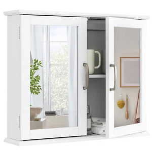 Bathroom Medicine Cabinet 2-Tier Wall-Mounted Mirror Storage Cabinet W/Handles - Picture 1 of 10