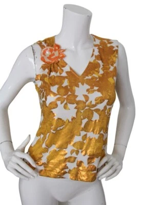 Miss Sixty 复古 Y2K 背心上衣金属箔花卉无袖全新带标签,尺寸 L  — 第 1/4 张图片