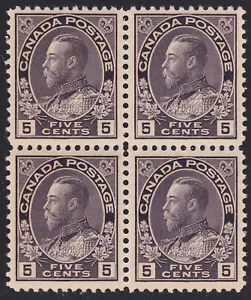 Canada 5c KGV Admiral Block, Scott 112iii, F-VF and VF MNH, catalogue - $1,120 - Picture 1 of 2