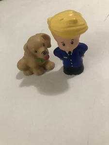 2pc Fisher Price Little People Tan Puppy Dog & Eddie Pilot 2012 Replacement - Picture 1 of 3
