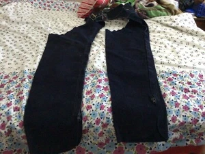 Suede Leather Full Length Western Bikers Crotchless Chaps Size L Navy Blue - Picture 1 of 10