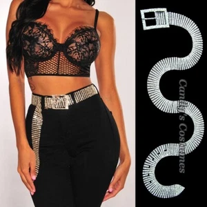 40" RHINESTONE Crystal BELT 9-Row SILVER Buckle BLING Diamond BODY Belly CHAIN - Picture 1 of 4