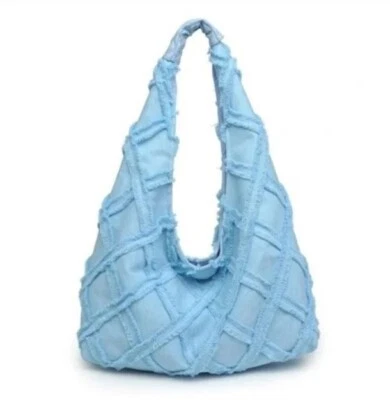 URBAN EXPRESSIONS Barbuda bolsa de ombro hobo de lona algodão -AZUL CELESTE ~~ - Imagem 1 de 4