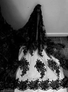 Black  Heavy Beaded Sequin Rhinestones Embroidery Lace Fabric 50” Width 1 Yard - Picture 1 of 5
