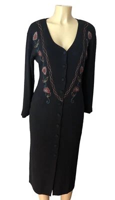 Vestido suéter para mujer KARIN STEVENS negro con botones delanteros PETITE MED usado Foto 1 de 4