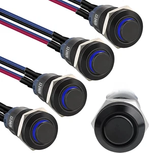 STARELO 5Pcs 12Mm Latching Led Push Button Switch Black Shell with Pre-Wiring, I - Picture 1 of 12