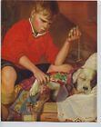 Vintage 1940's-50's era Print Boy Doctor With Sick Puppy Titled Troubled