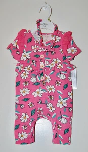 NWT Jessica Simpson Infant Girls Pink Floral SS Romper & Headband 0-3M 3-6M 6-9M - Picture 1 of 12