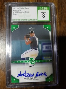 2015 Leaf Perfect Game Autographs #PG-AB1 Andrew Belcik Green CSG 8 AUTO 9 05/10