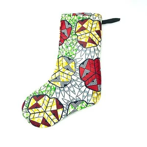 Large African Holiday Decor Kitenge Wax Print Fabric Lined Christmas Stocking - Bild 1 von 3
