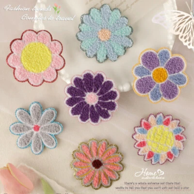 10PCS Chenille Flower Patch Patches Iron On Towel Floral Embroidery Applique - Image 1 of 4