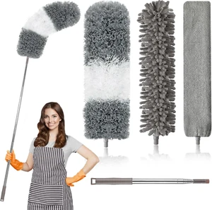 4 Microfiber Dusters with 100" Pole, Reusable, Washable, Lightweight for Cleanin - Picture 1 of 12