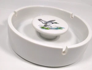 Ned Smith Signed Ashtray Greater Scaup Duck Round Ceramic 3 slot rare style - Picture 1 of 7