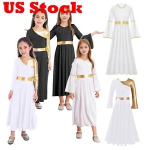 Kids Renaissance Medieval Dress Long Sleeve Dance Party Church Worship Maxi Gown - Picture 1 of 59