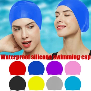 Swim Pool Hat For Adult Kids Ear Protect Silicone Swimming Cap Waterpoof Elastic - Picture 1 of 14