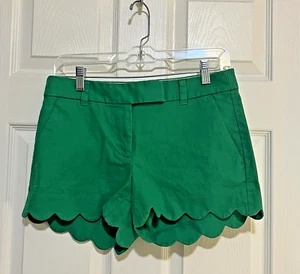 J CREW Women's Kelly Green Linen/Cotton Blend Scalloped Hem Shorts 2 - Picture 1 of 13