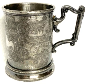 ANTIQUE REED & BARTON ENGRAVED MUG,CUP,STEIN,SMALL,10 OUNCE?MID 1800s?LEON,GIFT! - Picture 1 of 10