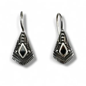 Sterling Silver Black Onyx Dangle Earrings 925 Vintage Tribal Boho Witchy Ethnic - Imagen 1 de 4