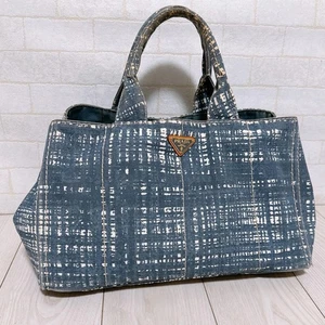 Prada Canapa Denim 2way Tote Shoulder Bag Large Size Blue used - Picture 1 of 10