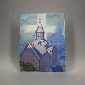 Peinture Ancienne Huile Sur Toile Paysage Architecture Cathédrale Tableau Signé - Imagen 1 de 13