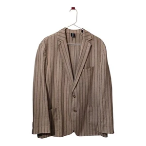 Cremieux Washed Linen Blend Blazer Men's Lg Khaki w/Charcoal Pinstripe $225 - Picture 1 of 5