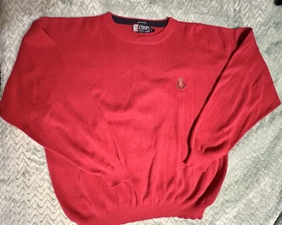 CHAPS RALPH LAUREN Hand Framed Red Pullover Knit Sweater Large Cotton Blue Label - Image 1 of 2