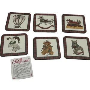 "Juego de 6 posavasos pimpinela espalda de corcho Navidad hechos en Inglaterra 4"" X 4""" - Imagen 1 de 7