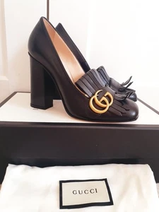 BNWT Gucci Marmont Black Fringed Leather Long Heeled Court Shoes UK 3.5 EU 36.5 - Picture 1 of 20