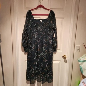 Women's sz 3X NEW Green & Gold Long Sleeved Dress by Nine West Long - Picture 1 of 11