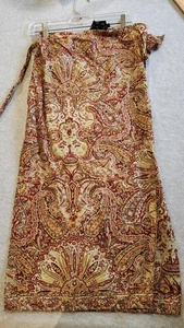 Vtg Ralph Lauren Skirt Womens 10 Red Paisley prints Cotton Linen Midi Boho Wrap - Picture 1 of 9