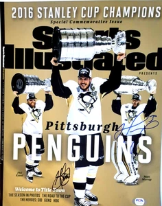 SIDNEY CROSBY MATT MURRAY SIGNED 11X14 PHOTO PENGUINS 2016 STANLEY CUP PSA COA - Picture 1 of 3