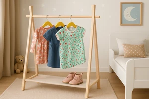 Kinder Kleiderständer Garderobe Kleider Jacken Hängeschiene Holz Garderobe Aufbewahrung - Bild 1 von 3