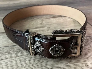 Brighton Belt Extra Small/ Small Brown Crocodile Silver Hardware Buckle Excellen - Picture 1 of 9