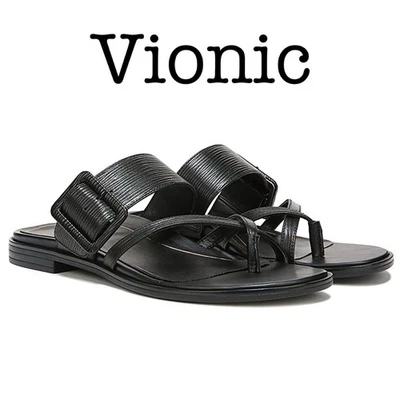 Vionic Julep  Black Leather Slide Sandals Size 6 1/2 - Image 1 of 4