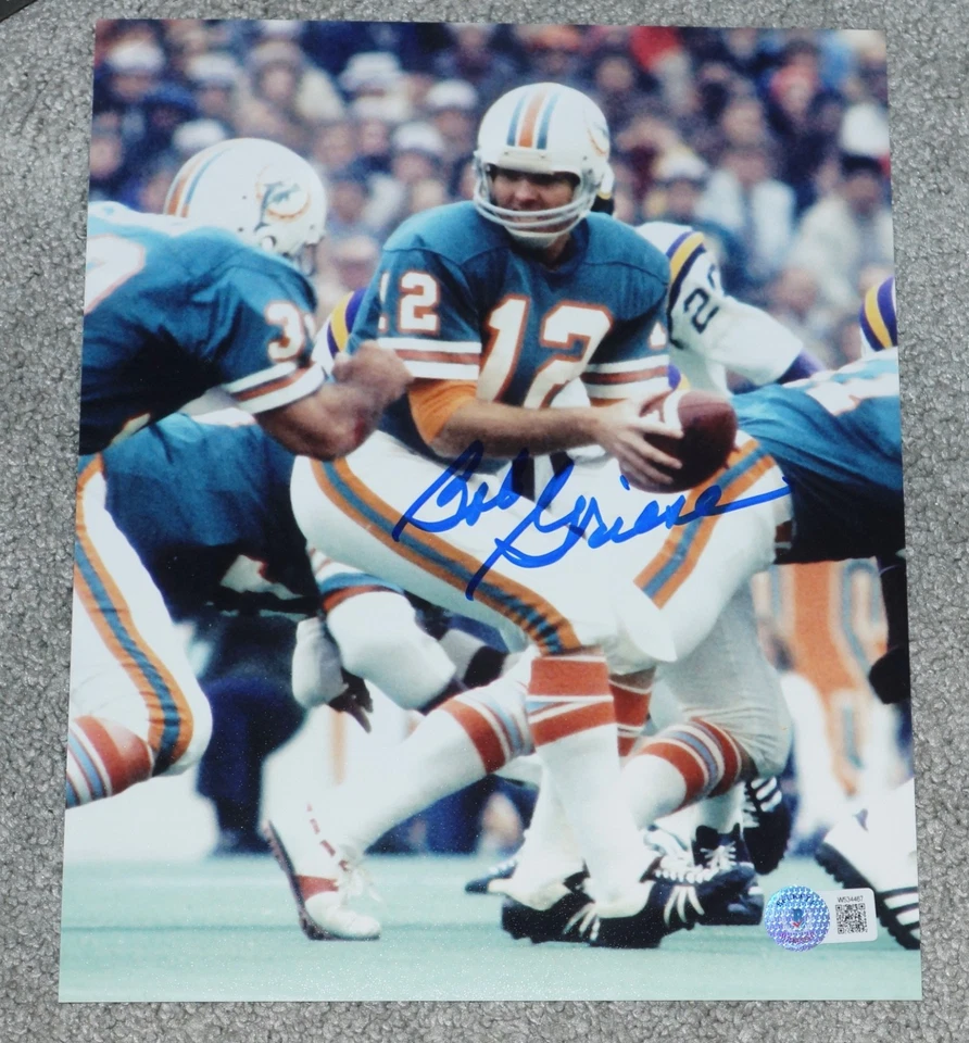 Foto 8x10 firmada por Bob Griese 1972 Miami Dolphins + certificado de autenticidad Beckett W467 Foto 1 de 1