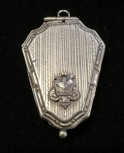 Antique ART DECO STERLING SILVER Photo LOCKET PENDANT w/ Emblem 1 5/8” x 1”-789 - Picture 1 of 8