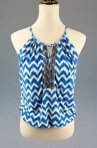 Camiseta sin mangas para mujer INC International Concepts talla mediana azul Chevron lentejuelas Y2K - Imagen 1 de 7