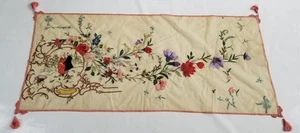 Antique French Silk Hand Embroidered Romantic Scene & Floral Panel 158x70cm - Picture 1 of 11
