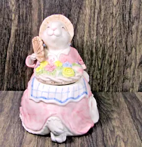 Vintage 1990 Fitz and Floyd Happy Easter Bunny Rabbit Floral Ceramic Candy Jar - Picture 1 of 14