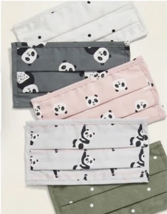 OLD NAVY 5 Pack Adjustable Kids Panda Print Face Masks  100% Cotton.  New - Picture 1 of 4