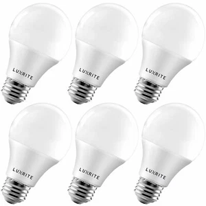 Luxrite A19 LED Bulbs 60W Equivalent Enclosed Fixture Rated 5000K E26 6-Pack - Picture 1 of 8