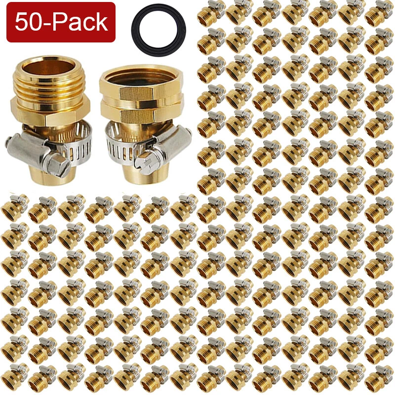 50 件装 5/8 英寸 3/4 英寸花园软管连接器维修 Mender 套件端配件带夹子 — 第 1/4 张图片