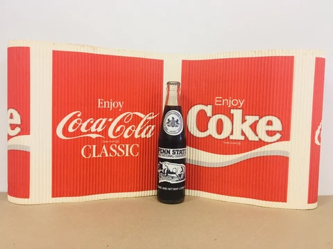 Vintage Lot Penn State Coca Cola Bottle & Corrugated Coke Banner Cover